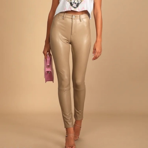 Bagatelle NYC Get Lucky Beige Vegan Leather Pants - Picture 1 of 9